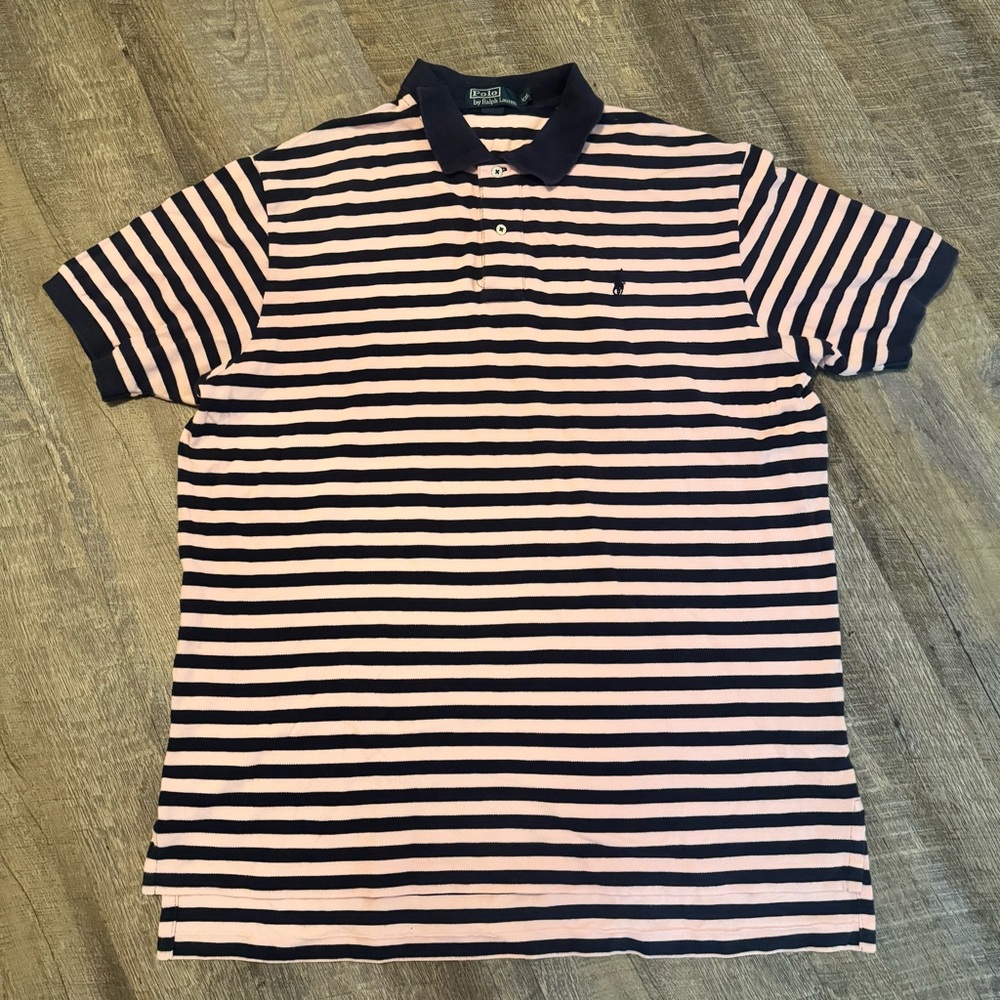Polo Ralph Lauren Men’s Striped Short Sleeve Polo Shirt Navy Pink XXL